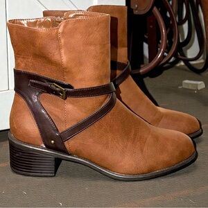 Ralph Lauren Chaps Dayna Equestrian Brown Leather Buckle Riding Boots Size 9.5